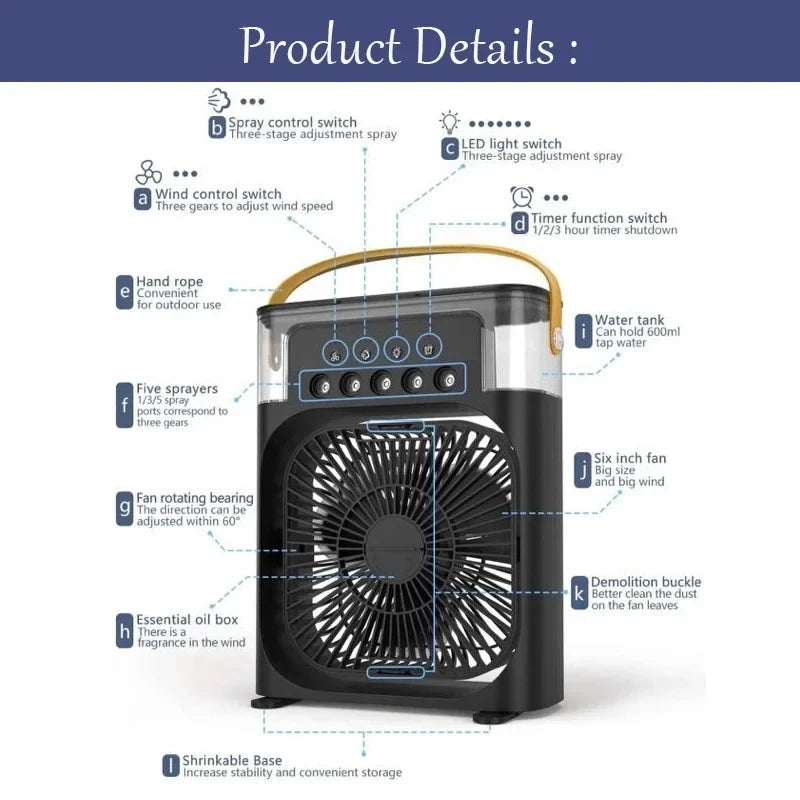 Portable 3-in-1 Air Cooler with LED Night Light Function for Home and Office ❄️