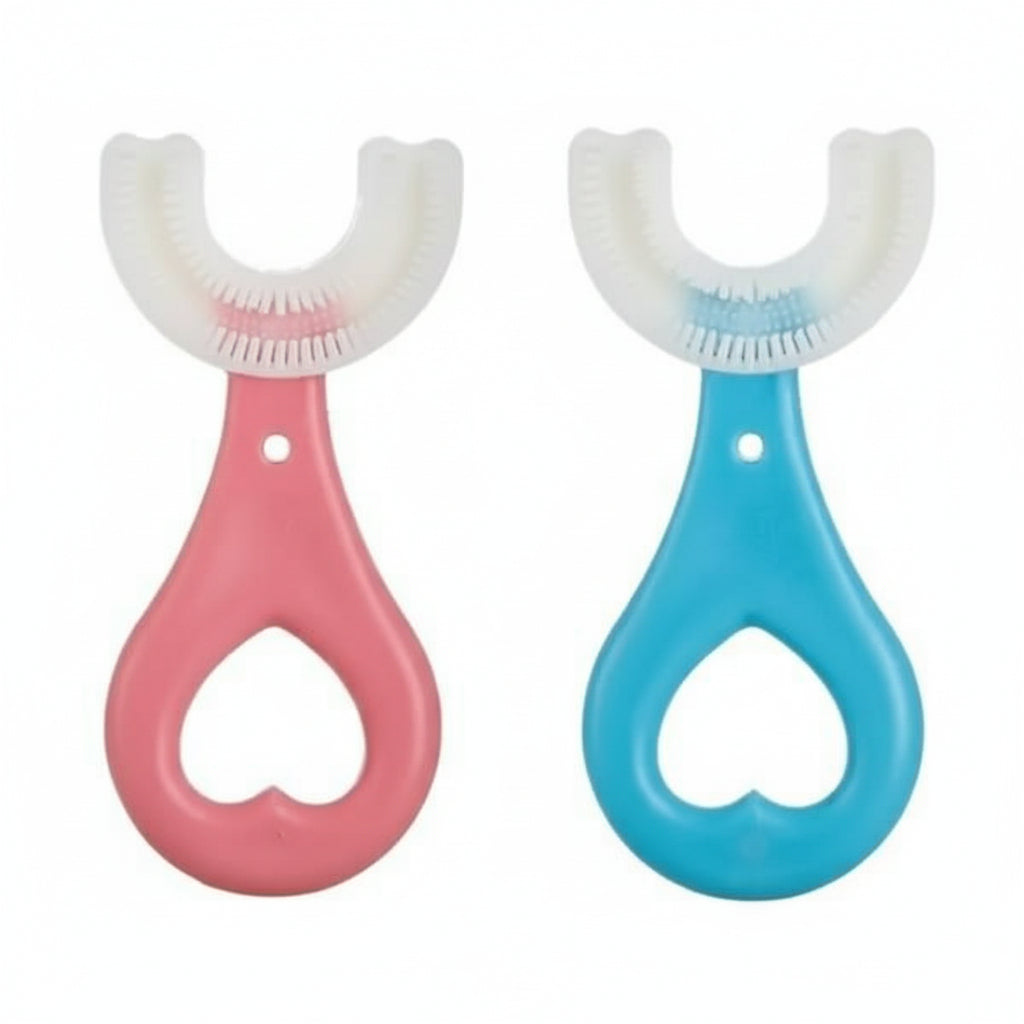 Two colorful dental tools, one pink and one blue, on a white background.